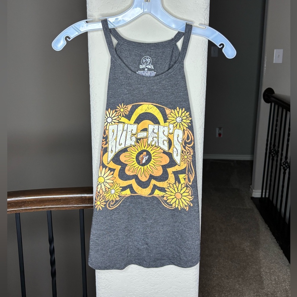 Buc-ee’s Gray Tank with Floral and Beaver Graphic Cotton Blend Size M - Picture 1 of 4